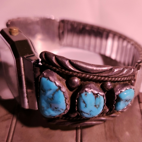 Pulsar 925 Silver, Authentic Turquoise Vtg watch & Southwest Style Earrings - Picture 4 of 8